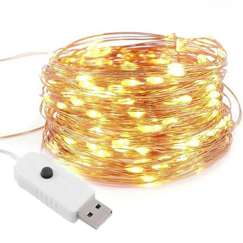 100 LED Fairy Lights Warm White String - USB Powered Flashing 8 Function 10M MSC
