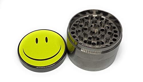 MSC - Smiley Emoji Face Premium Aluminium Herbal Grinder with Sifter and Magnetic Top for Spice, Dry Herbs and Tobacco - Quality Built 2.15 Inch / 55mm Grinder 1pcSMileGrind